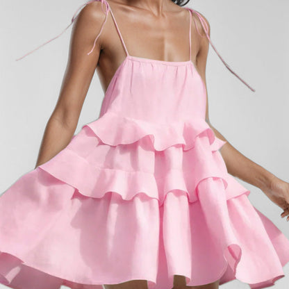 Damen Sommerkleid Rüschenkleid Schwingender Saum Eveloria