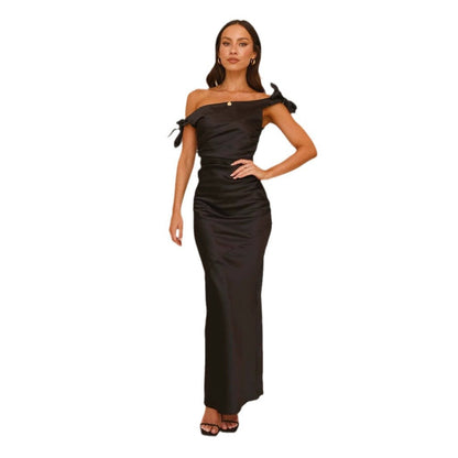 Damen Maxikleid Schulterfrei Raffinierte Bindebänder Eveloria