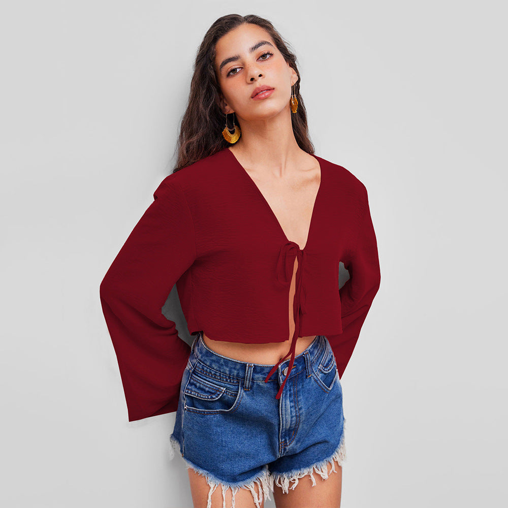 Damen Crop- V-Ausschnitt Verspielter Knoten Eveloria - Eveloria
