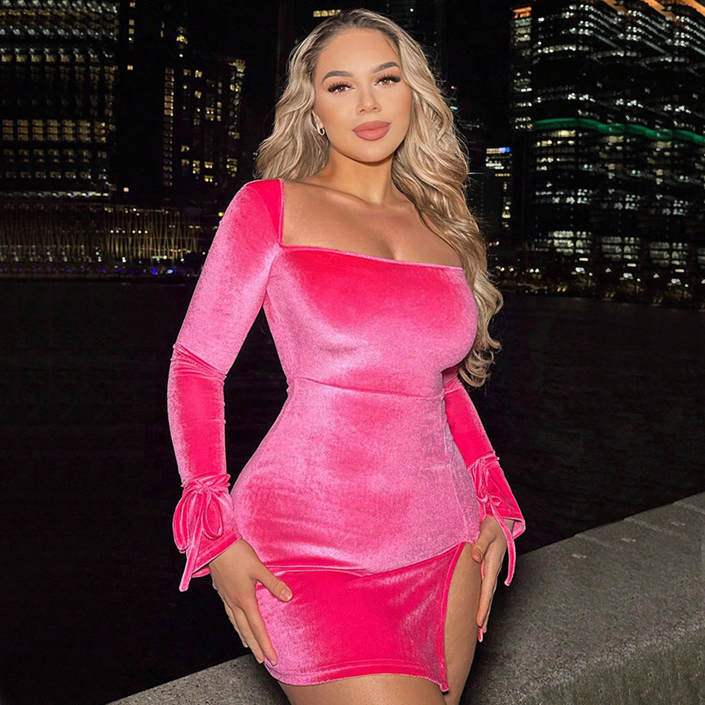 Damen Mini-Kleid Puffärmel Offener Rücken Schwarz Eveloria - Eveloria