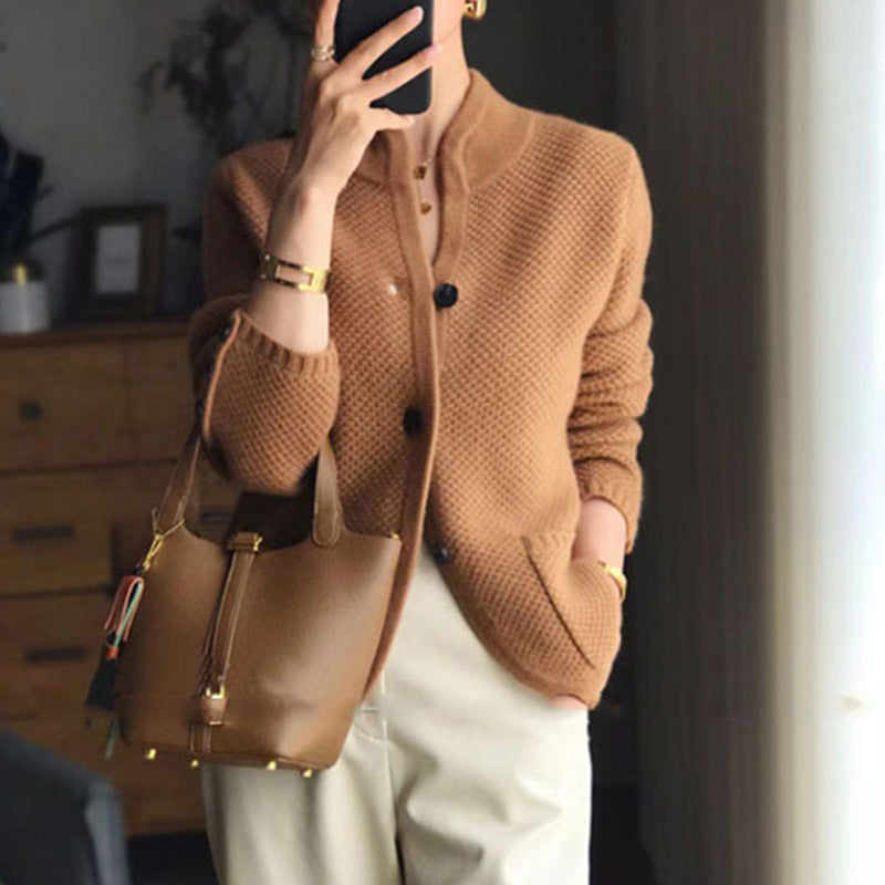 Damen Strickblazer mit Taschen und Knöpfen Anthrazit