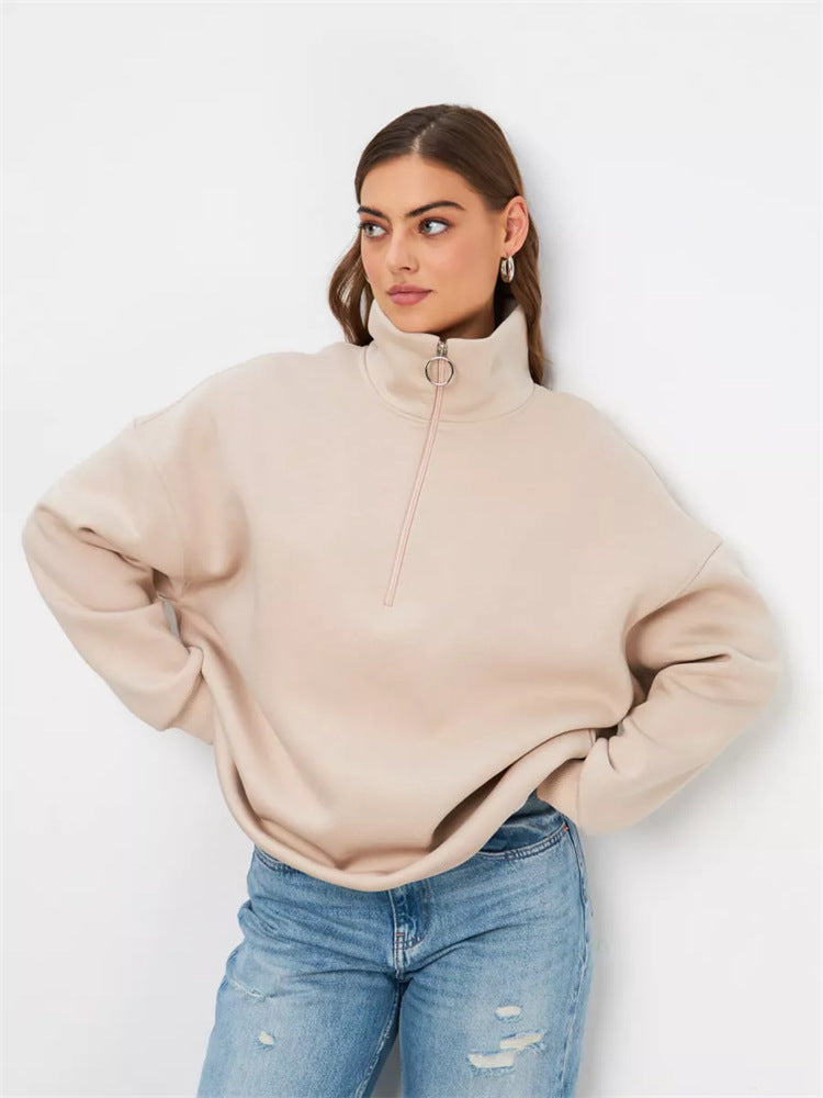 Damen Oversized Kapuzenpullover Hochkragen Reißverschluss