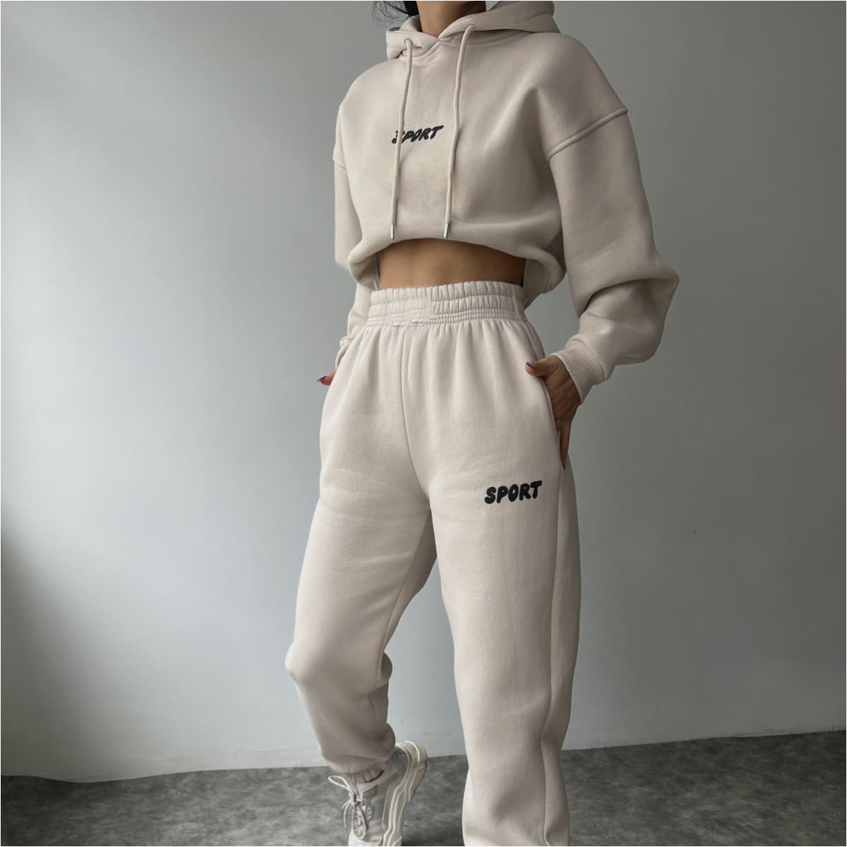 Damen Sport-Hoodie-Set Weiches Material Hochtaillierte Jogginghosen