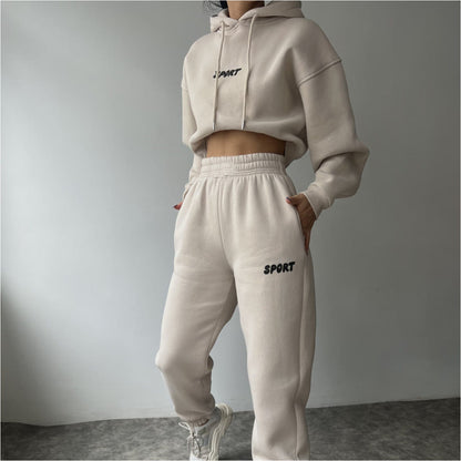 Damen Sport-Hoodie-Set Weiches Material Hochtaillierte Jogginghosen