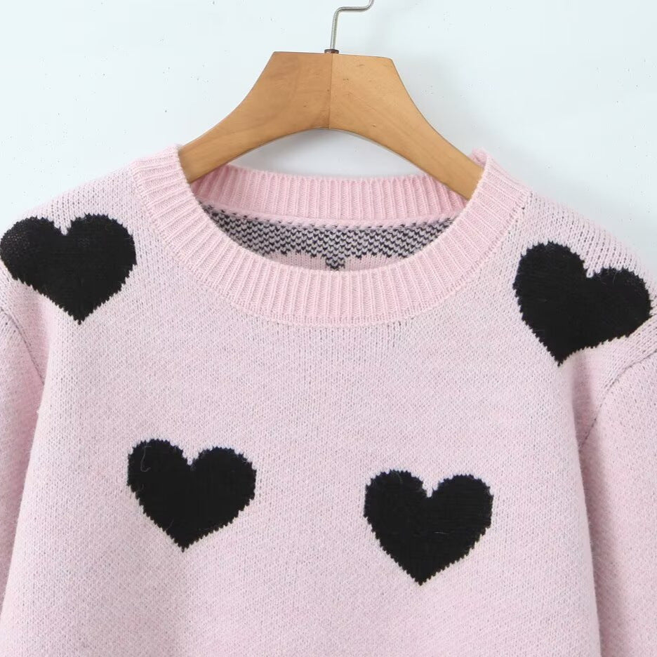 Damen Strickpullover Herz-Muster Eveloria