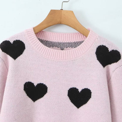 Damen Strickpullover Herz-Muster Eveloria