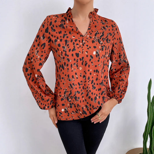 Damen Bluse Leopardenmuster Voluminöse Ärmel Floral Eveloria - Eveloria