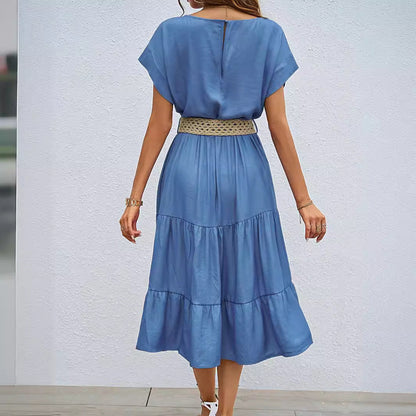 Damen Midi-Kleid Fließend Voluminöser Rock Eveloria