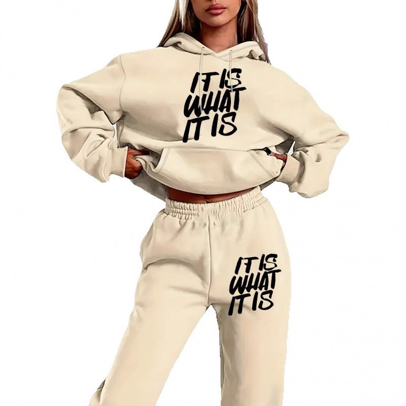 Damen Hoodie Jogginghose Set mit Schriftzug Grau