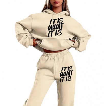 Damen Hoodie Jogginghose Set mit Schriftzug Grau