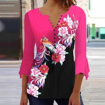 Damen Tunika-Bluse mit Knöpfen bedruckt Eveloria - Eveloria
