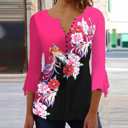 Damen Tunika-Bluse mit Knöpfen bedruckt Eveloria - Eveloria