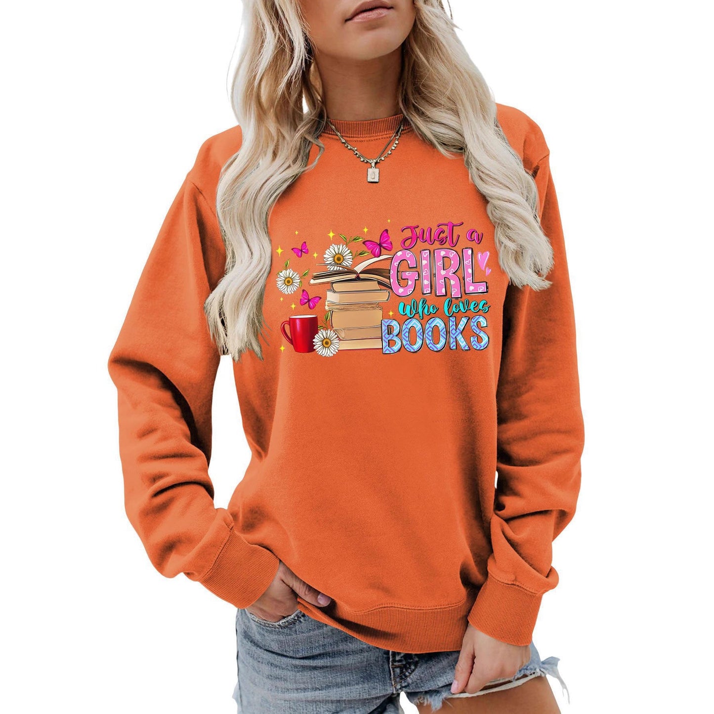 Damen Sweatshirt Buchmotiv Lässig Grau Eveloria