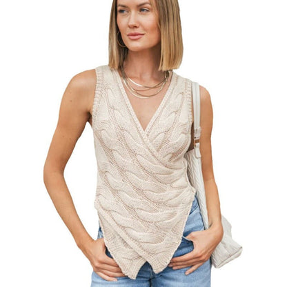 Damen Strickoberteil Zopfmuster Asymmetrisch Eveloria