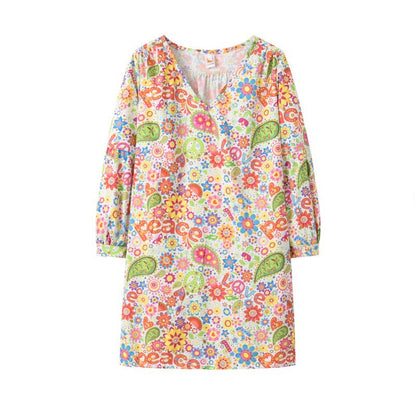 Damen Freizeitkleid buntes Blumenmuster V-Ausschnitt Eveloria