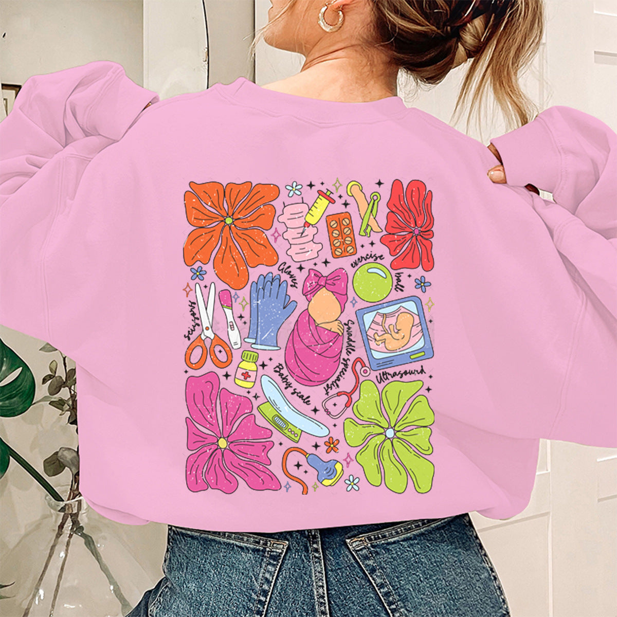 Damen Sweatshirt Bunt Grafikdesign Baumwolle Eveloria