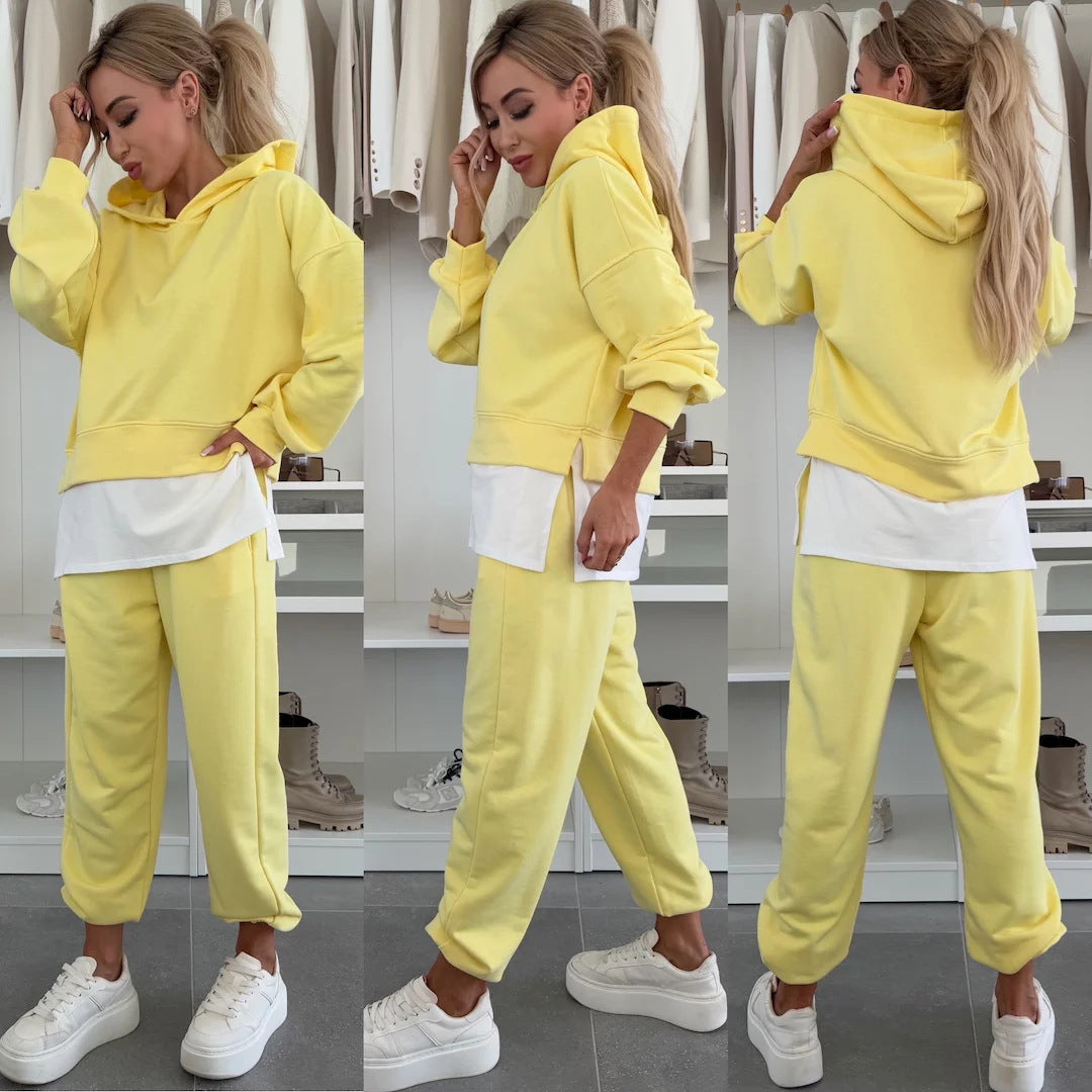 Damen Hoodie-Set Cropped Schnitt Bequeme Hosen Sportlich