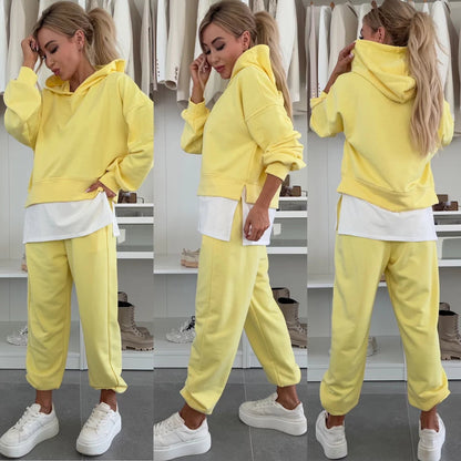 Damen Hoodie-Set Cropped Schnitt Bequeme Hosen Sportlich