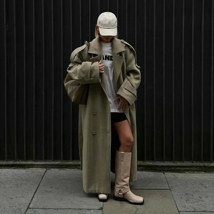 Damen Oversized-Mantel mit Gürtel Tailliert Eveloria