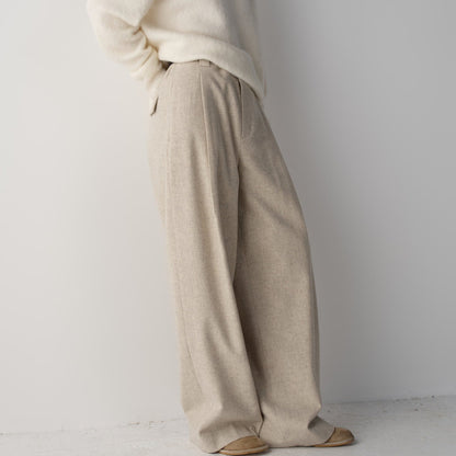 Damen Stoffhose Weit Elegant Beige