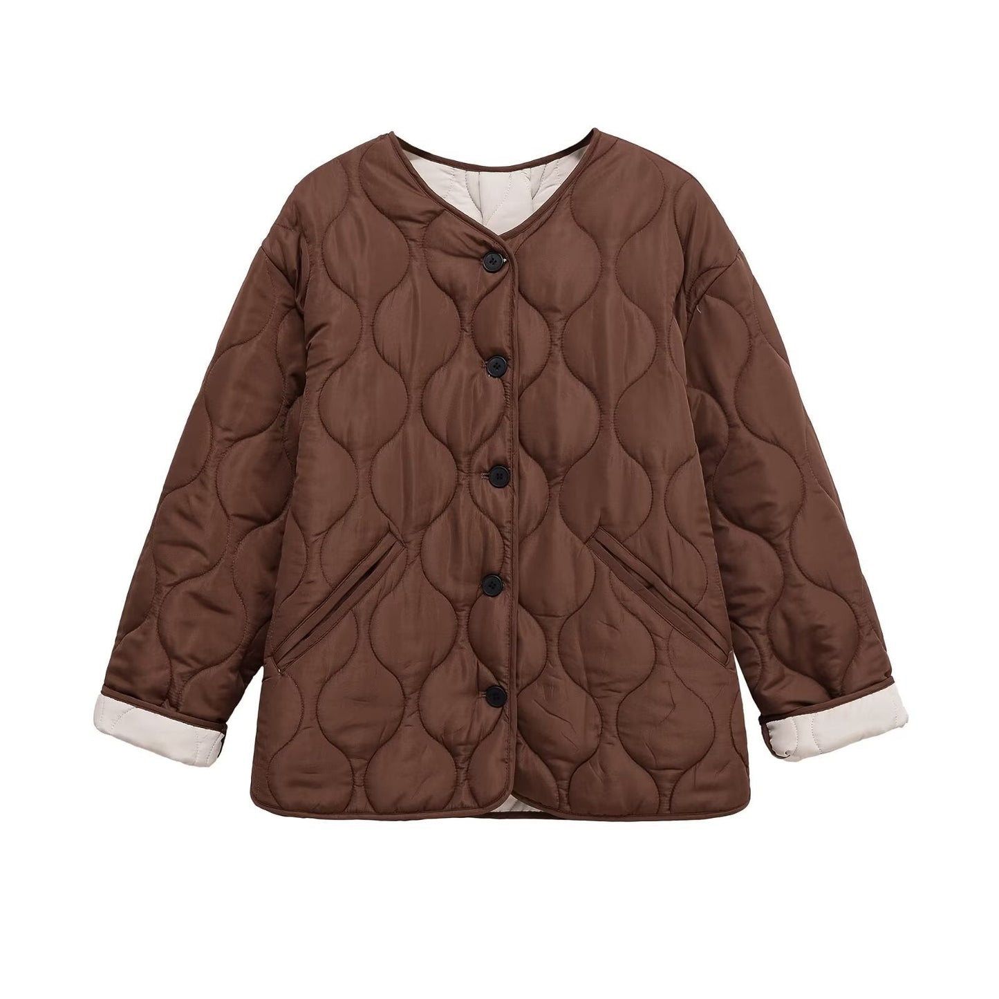 Damen Steppjacke Modern Knopfdetails Schwarz Eveloria - Eveloria