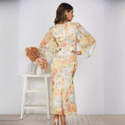 Damen Maxikleid Voluminöse Ärmel Dekorativ