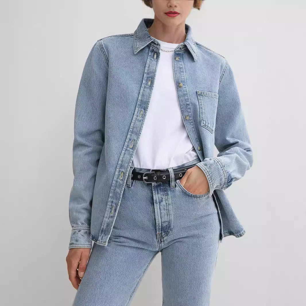 Damen Jeanshemd Lässiger Schnitt Eveloria