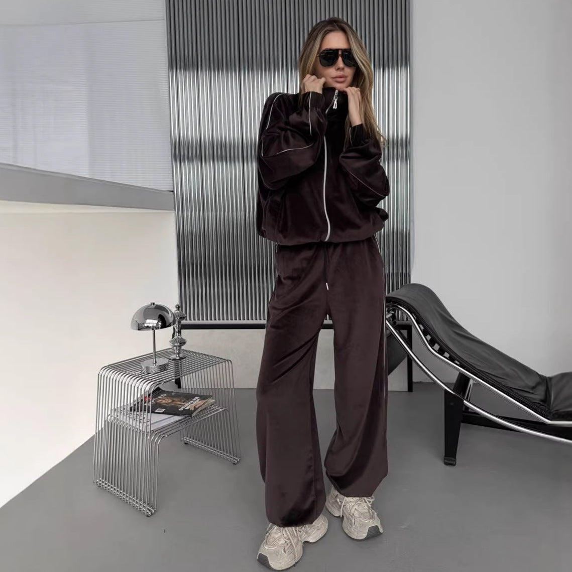 Damen Sportanzug-Set Samt Lässiger Schnitt Eveloria