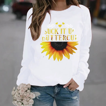 Damen Sweatshirt Sonnenblume Aufdruck Motivierender Spruch Eveloria