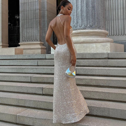 Damen Abendkleid Glitzernd Hochkragen Figurbetonter Silhouette