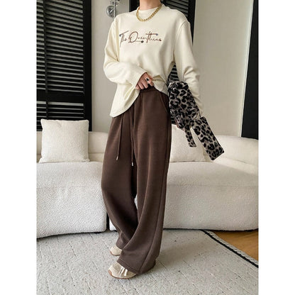 Damen Sweatpants Elastischer Bund Weites Bein Bequem Eveloria