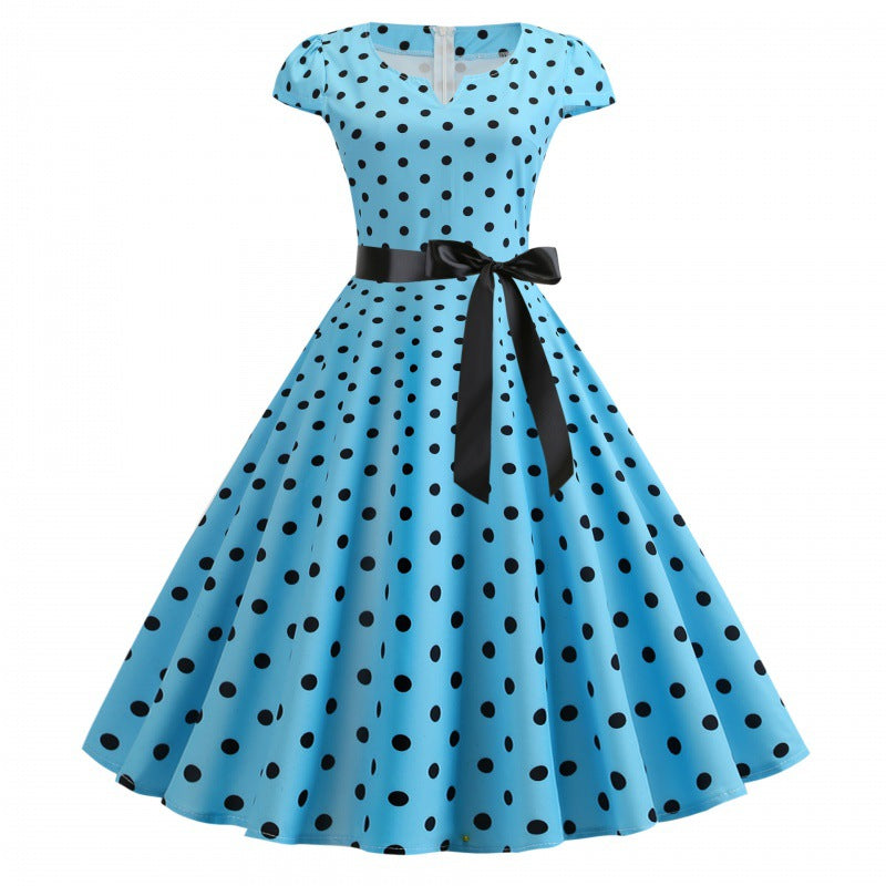 Damen Vintage Swingkleid mit Punkten und Taillengürtel