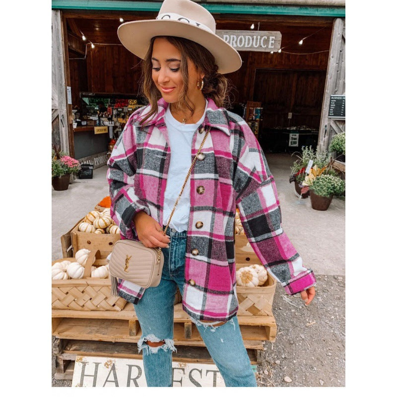 Damen Flanellhemdjacke Karomuster Knopfverschluss Eveloria