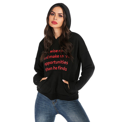 Damen Kapuzenpullover Statement-Print seitliche Taschen