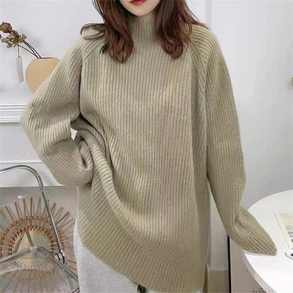 Damen Pullover Grobstrick Hohler Kragen Rippdesign Beige