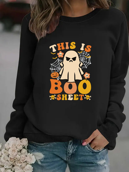 Damen Sweatshirt Herbst-Print Lässiger Schnitt Beige