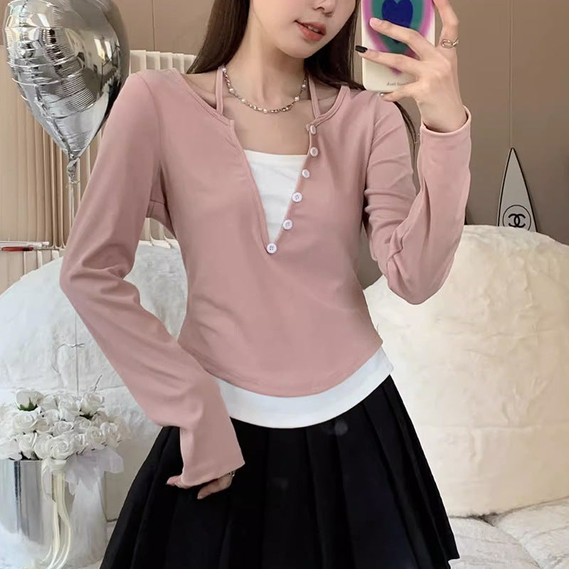 Damen Langarmshirt Moderner Knopfleistentwurf Lässiger Schnitt