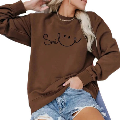 Damen Sweatshirt Lässiger Schriftzug Baumwolle Beige