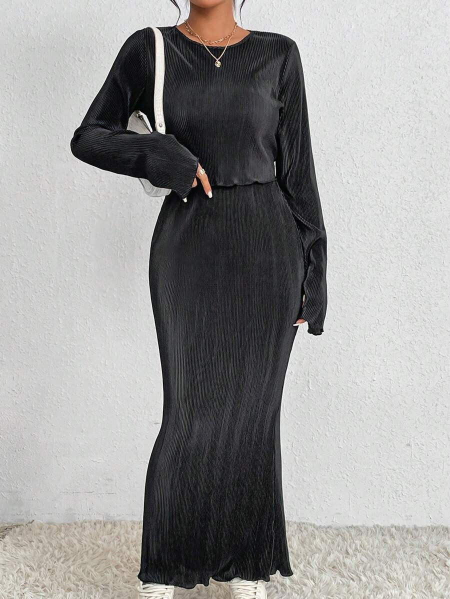 Damen Maxikleid Langärmlig Figurbetont Eveloria