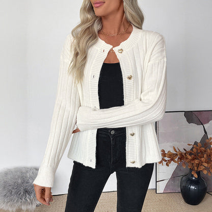 Damen Strickpullover mit Herzknöpfen und Struktur Oberfläche