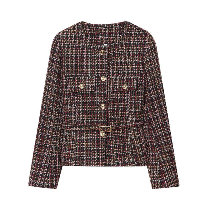 Damen Tweedjacke mit Knöpfen und abnehmbarem Gürtel