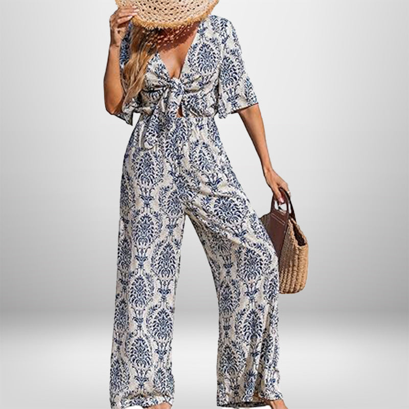Damen Jumpsuit Weites Bein Elegant Wickeldetail Eveloria