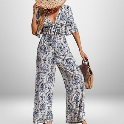 Damen Jumpsuit Weites Bein Elegant Wickeldetail Eveloria