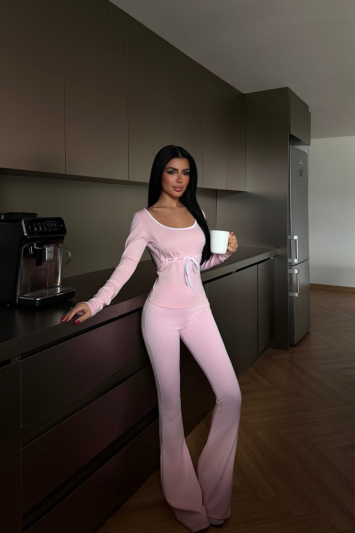 Damen Jumpsuit Eleganter V-Ausschnitt Tailliert Eveloria