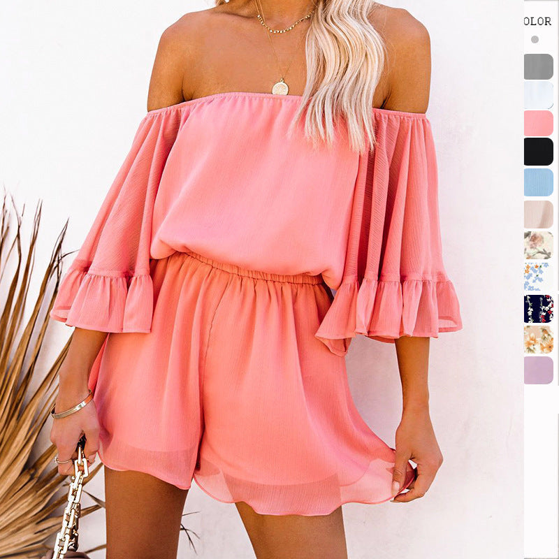 Damen Kurzoverall Off-Shoulder Voluminöse Ärmel Eveloria - Eveloria