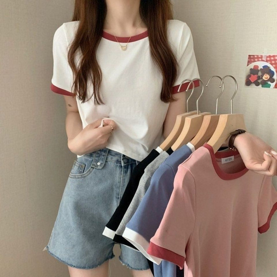 Damen T-Shirt Kurzarm Leichtes Baumwollshirt Weiß - Eveloria