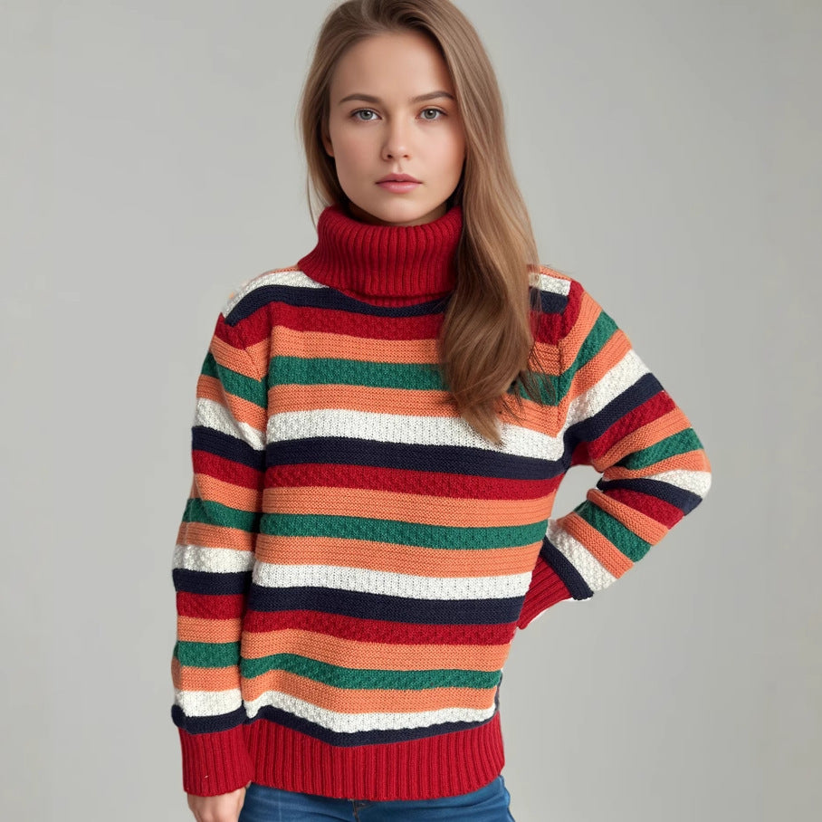 Damen Rollkragenpullover Streifen Weich