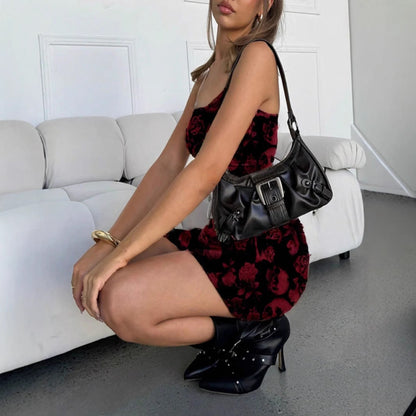 Damen Minikleid Totenkopf Rosen Motiv