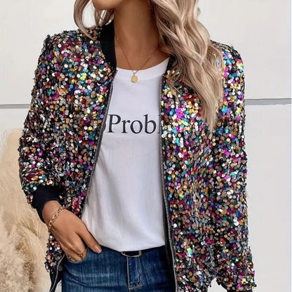 Damen Funktionsjacke Glitzer Pailletten Bequem Schwarz Eveloria - Eveloria