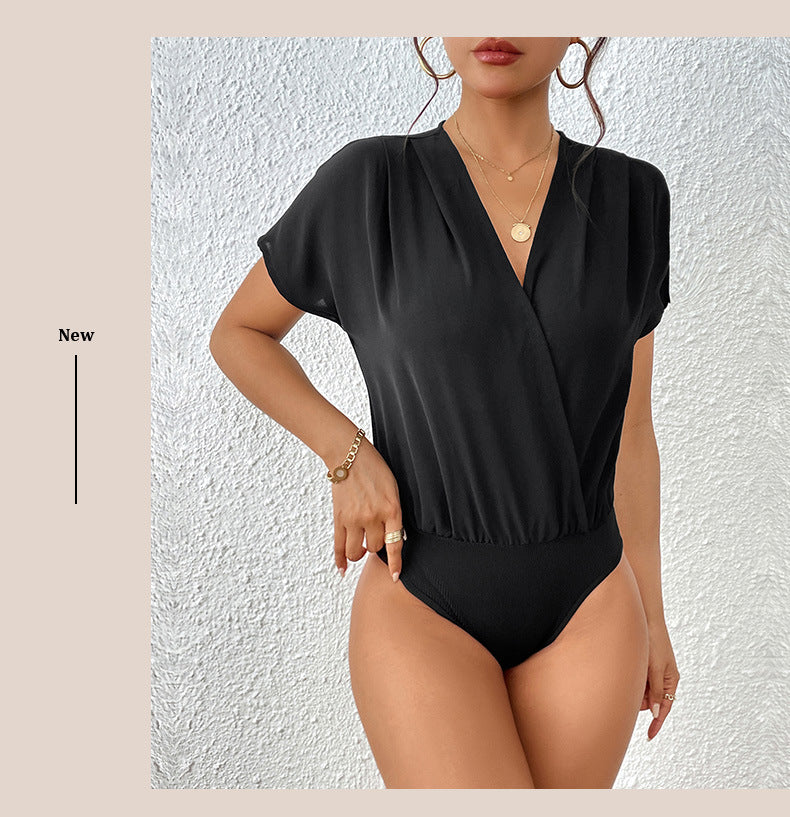 Damen Bodysuit V-Ausschnitt Elastisch Eveloria